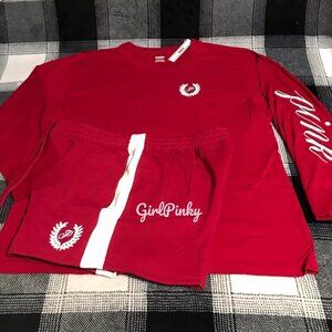 Victoria's Secret PINK short OUTFIT IN RED LACQUER LOGO WITH CAMPUS TEE SIZE XL